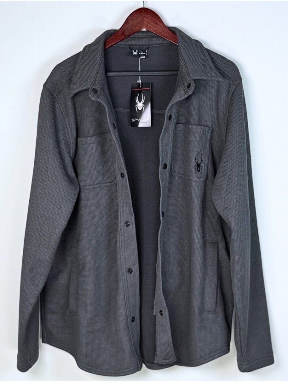 NWT Spyder Polar Gray Avalon Shirt Jacket Mens Medium Snap Button Fleece Shacket